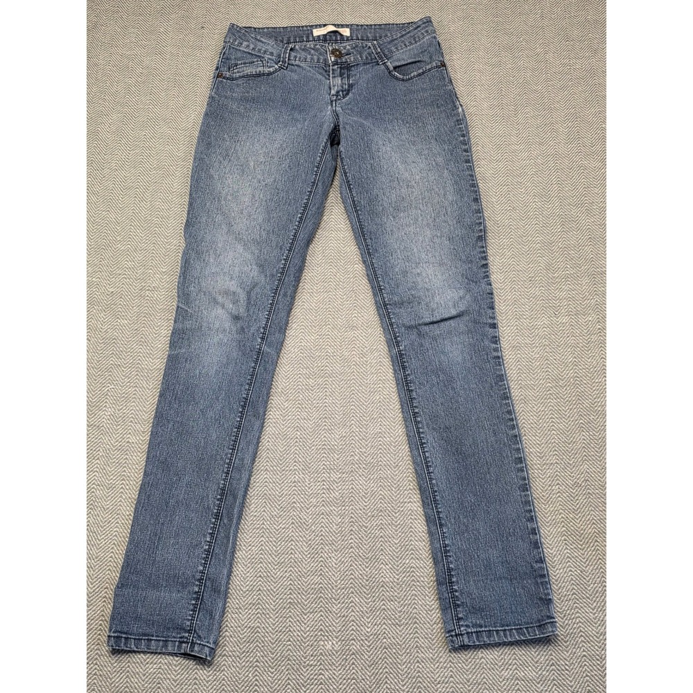 No Boundaries Womens Blue Skinny Jeans Low Rise Medium Wash Size 7 Stretch Denim